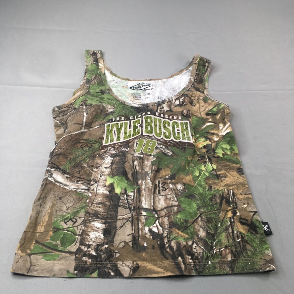 Team Realtree Tank Top Womens Large Green Brown Kyle Busch 18 NASCAR #2336